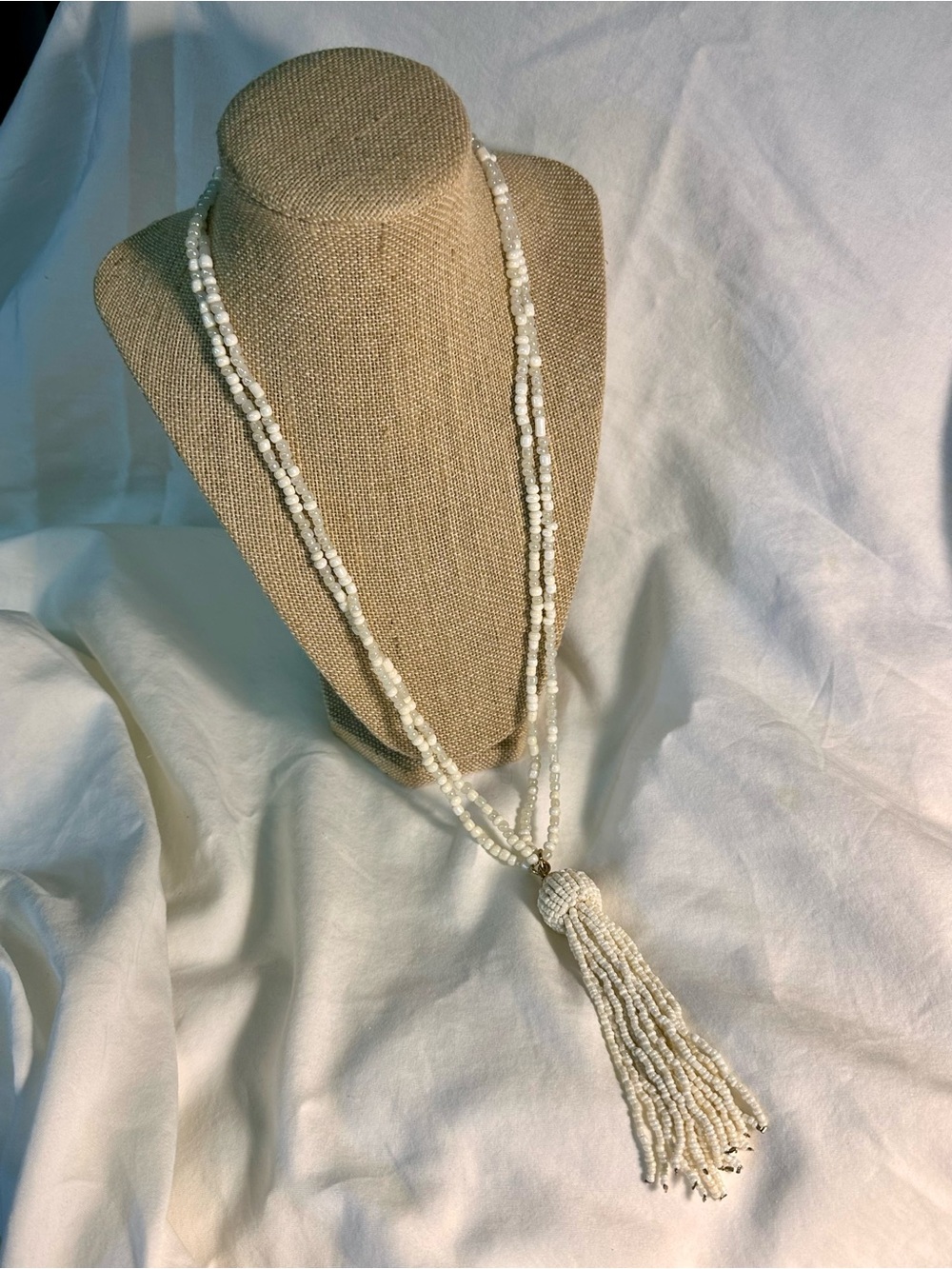 White Beaded Tassel Necklace - Elegant Women’s Jewelry